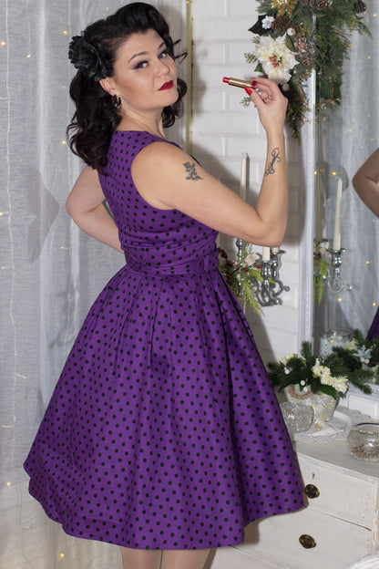 Annie Retro Polka Dot Dress in Purple/Black