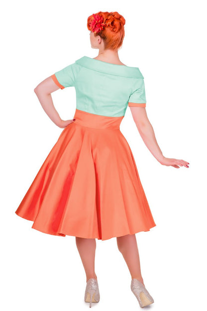 Darlene Retro Full Circle Dress in Mint Green/Coral