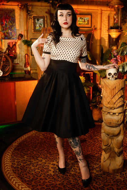 Darlene Retro Polka Swing Dress in Beige-Black