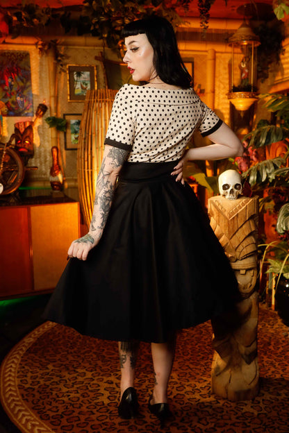 Darlene Retro Polka Swing Dress in Beige-Black