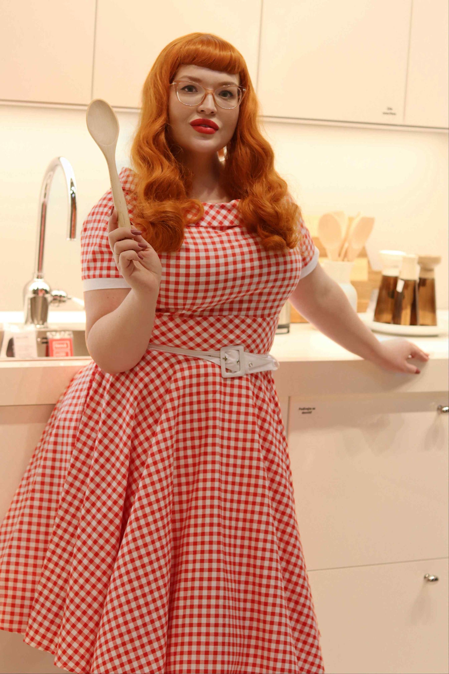 Darlene Retro Red Gingham Swing Dress
