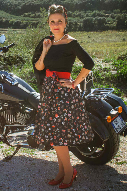 Gloria Rockabilly Off Shoulder Black Top