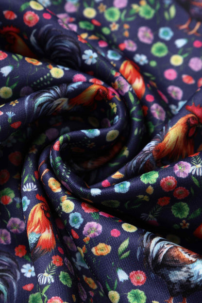 Amanda Flared Dress in Purple Floral Rooster Print
