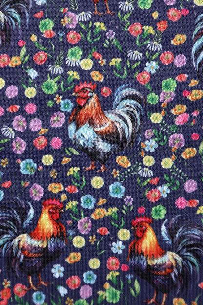 Amanda Flared Dress in Purple Floral Rooster Print