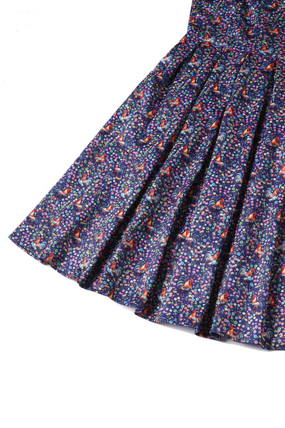 Amanda Flared Dress in Purple Floral Rooster Print