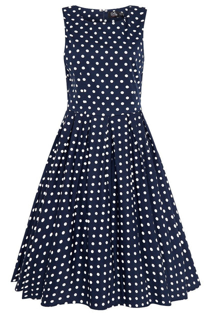 Annie Retro Polka Dot Dress in Navy Blue