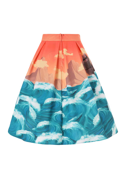 Aisley Seal At Sunset Box Pleated Skirt in Blue/Orange