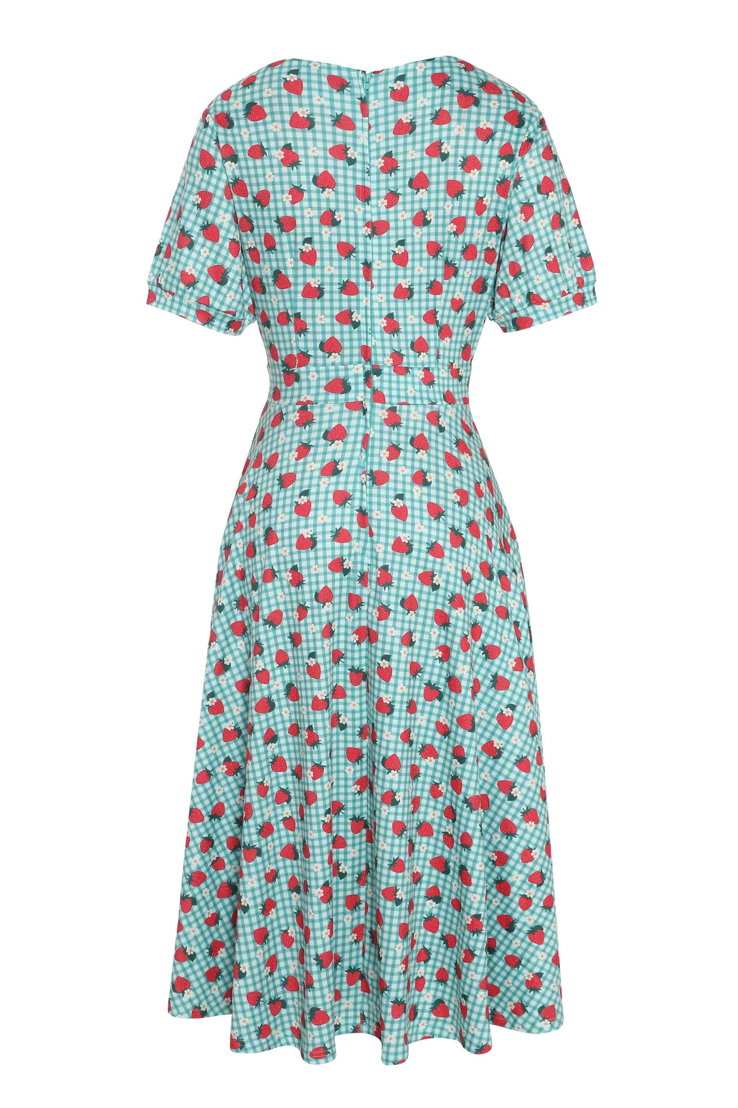 Julia Strawberry Midi Dress In Blue Gingham