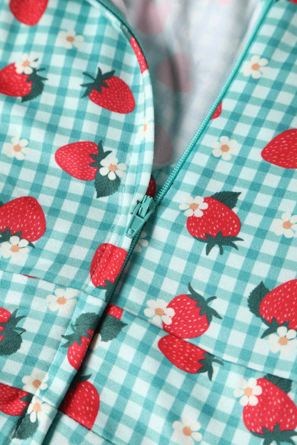 Julia Strawberry Midi Dress In Blue Gingham