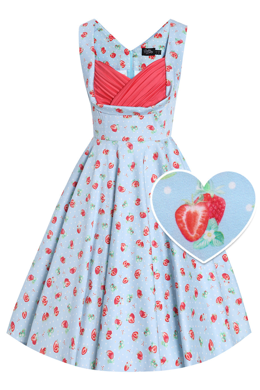 Grace Blue Strawberry Pleated Bust Dress