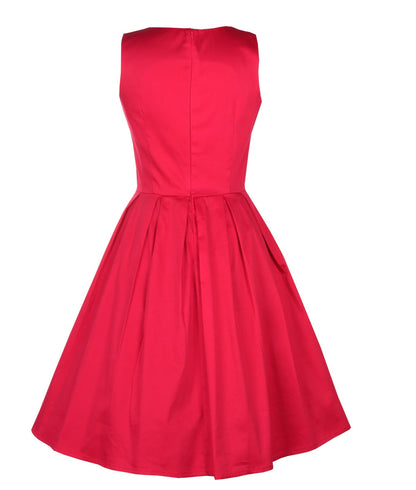 Lola Stylish 50's Retro Swing Dress With Pockets in Plain Red