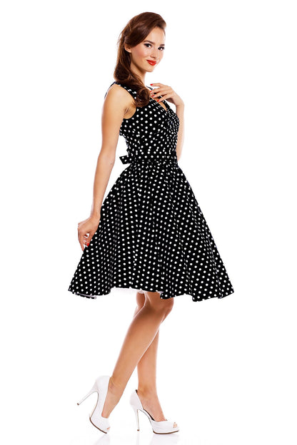 May Stylish V-neck Vintage Inspired Swing Dress in Black Polka Dots