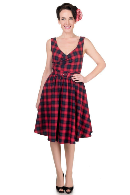 May Stylish V-neck Vintage Swing Dress in Red-Blue