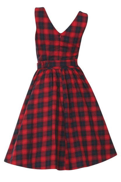 May Stylish V-neck Vintage Swing Dress in Red-Blue
