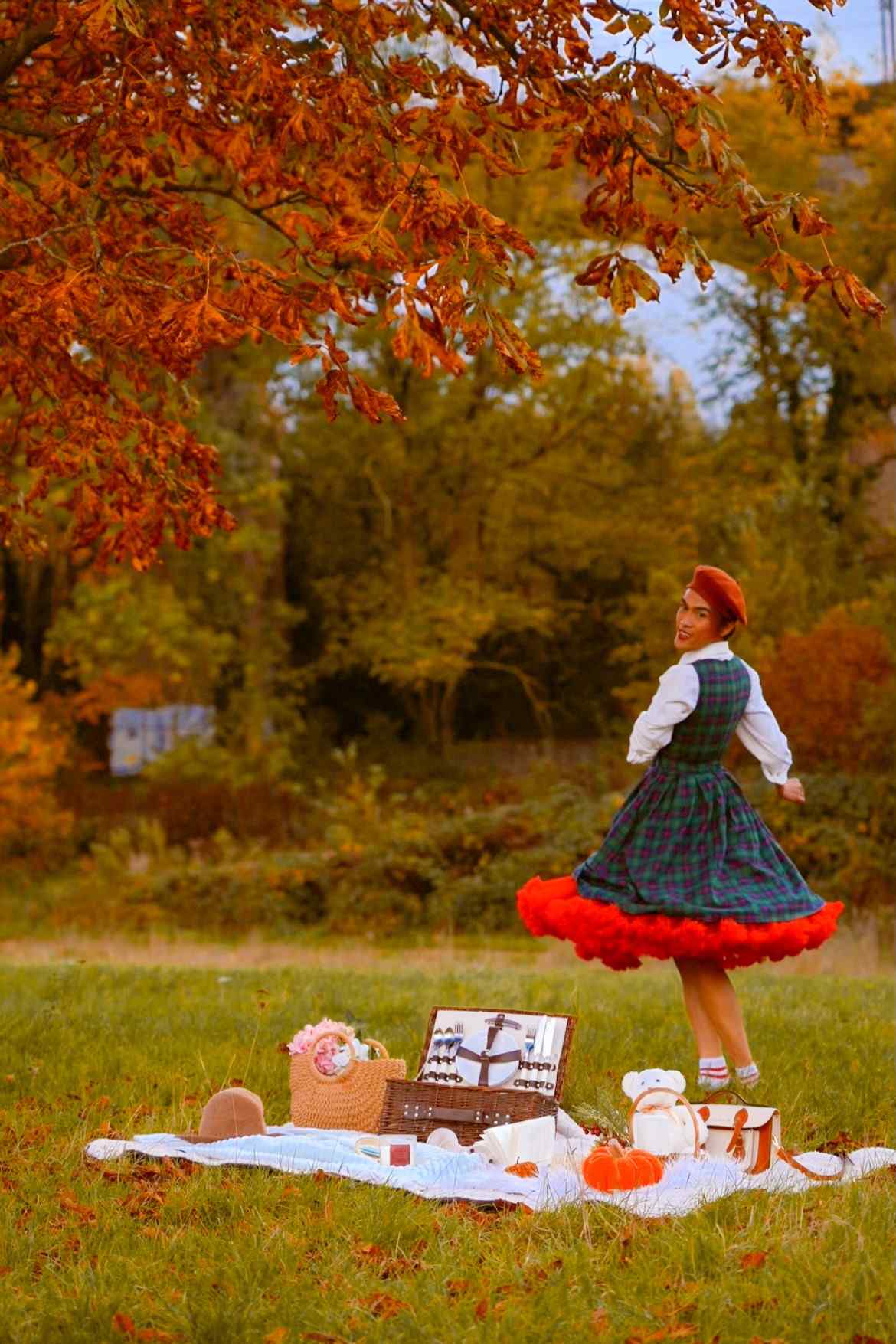 Annie Tartan Swing Dress in Green/Red