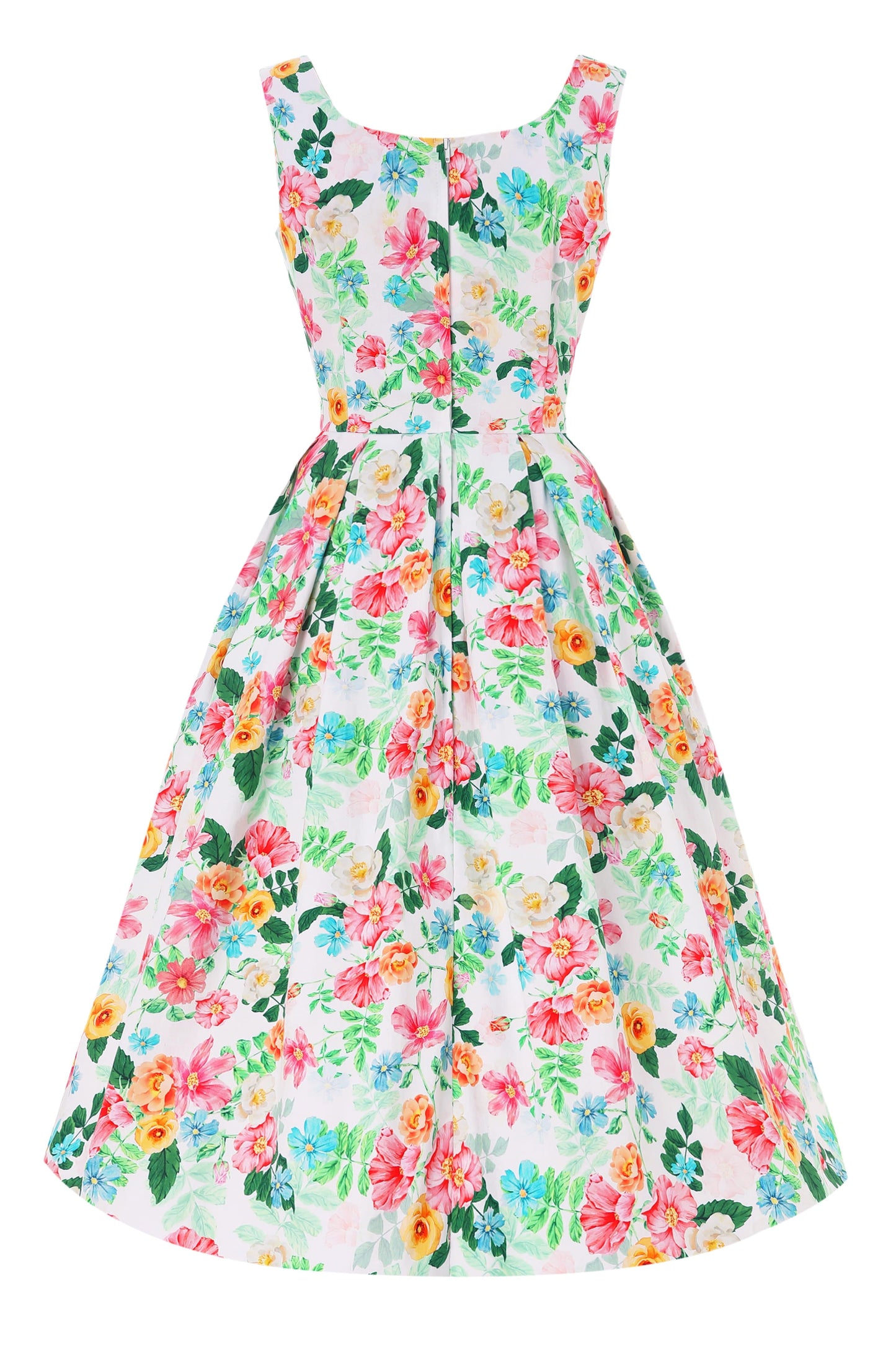 Amanda Vintage Inspired Floral Flared Dress In White