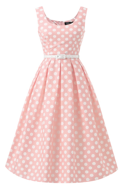 Ophelia Light Pink Polka Dot Midi Dress