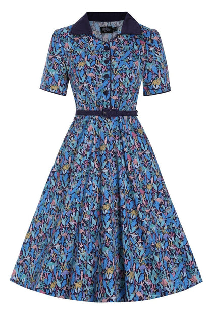 Penelope Dinosaur Shirt Dress in Navy Blue