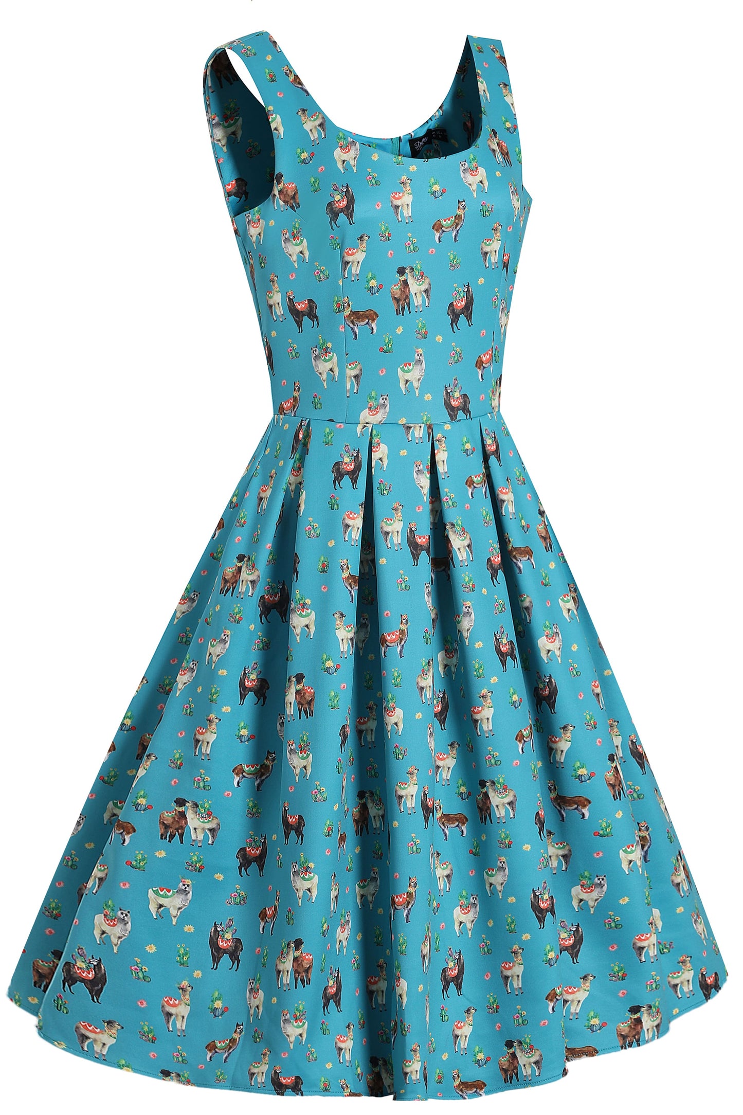 Amanda Turquoise Llama Swing Dress