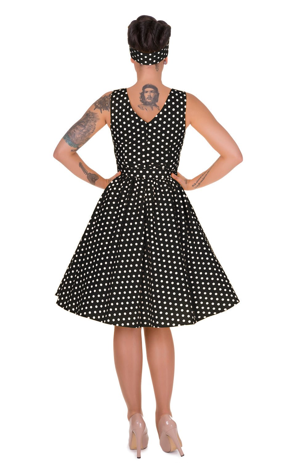 May V-neck 50s Style Swing Dress in Black Polka Dot