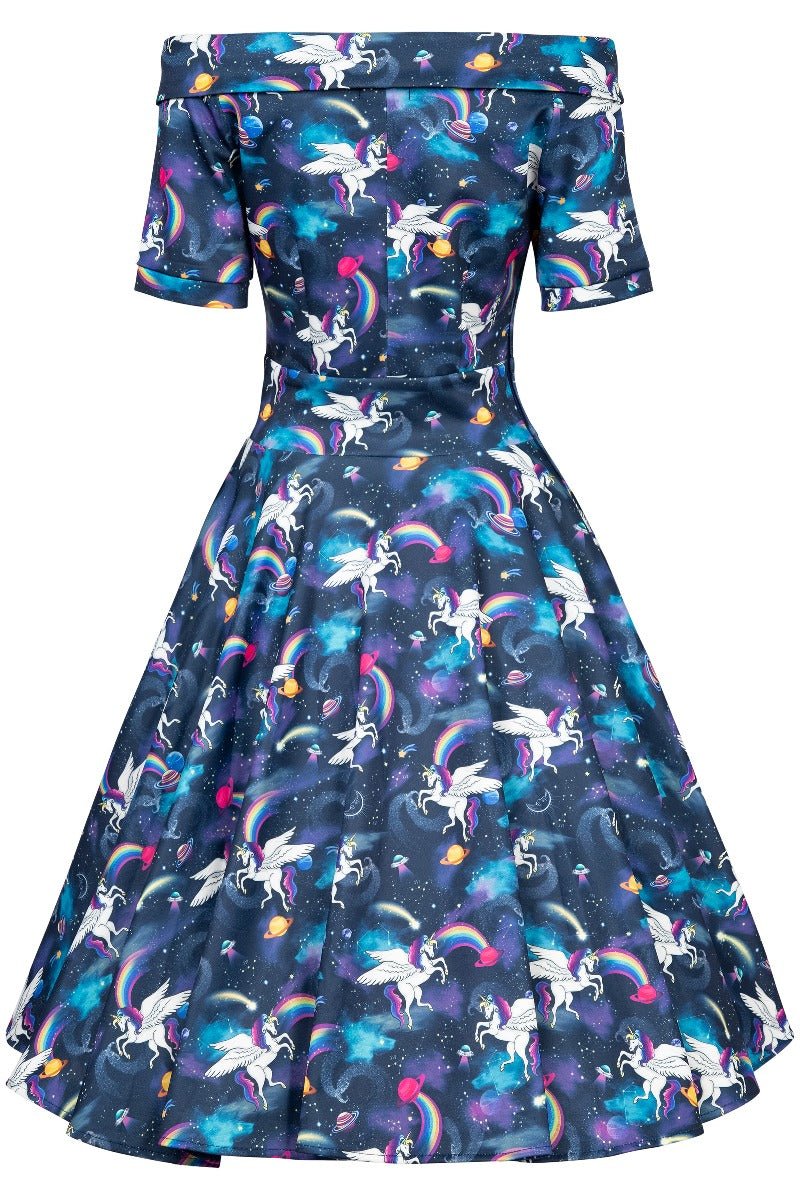 Darlene Blue Unicorn Swing Dress