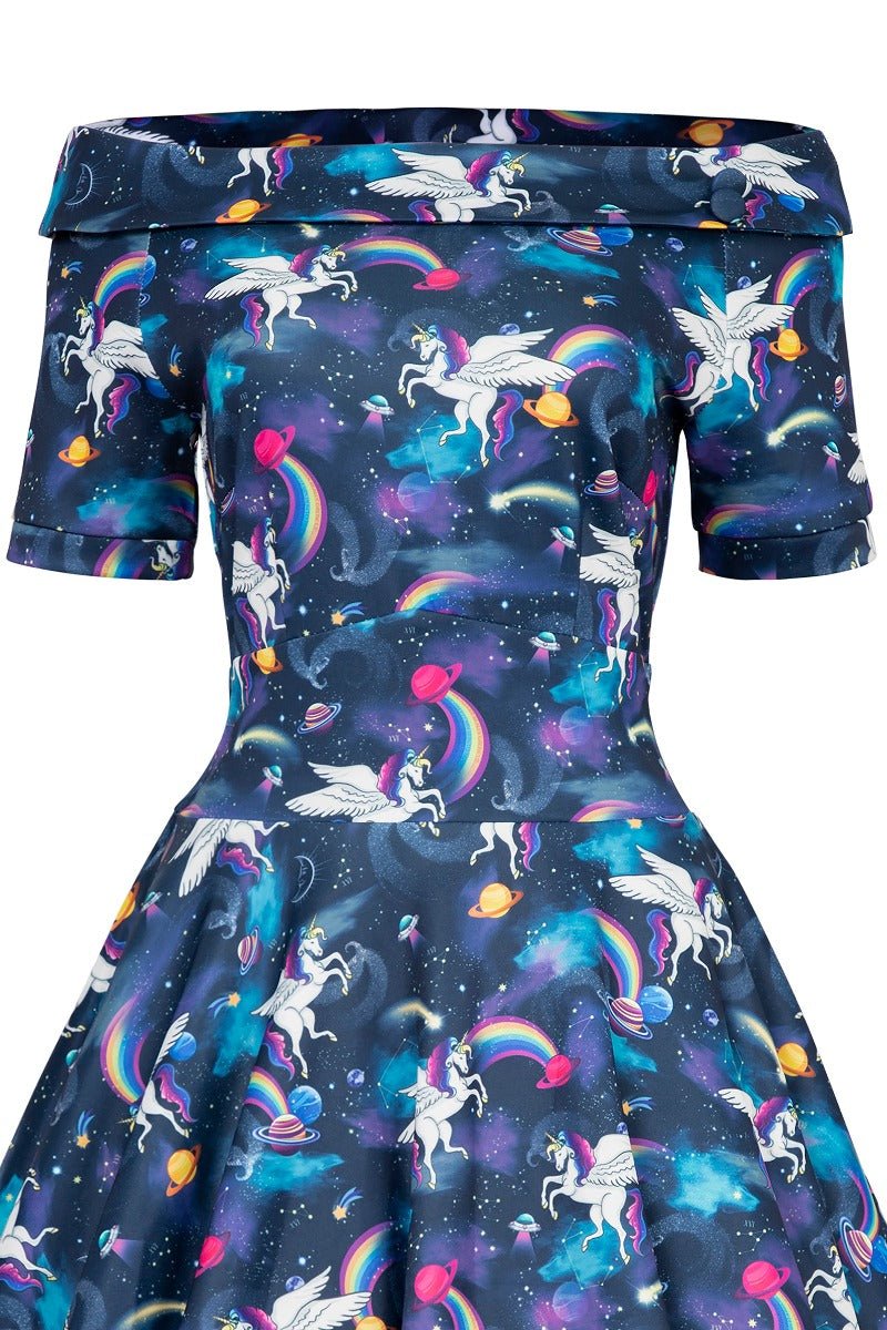 Darlene Blue Unicorn Swing Dress
