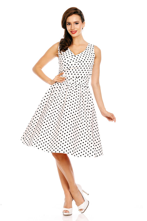 May Crossover Bust White/Black Polka Dot Swing Dress