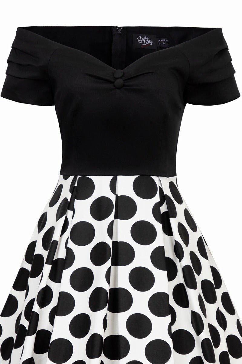 Lily Off Shoulder Monochrome Polka Dot Dress