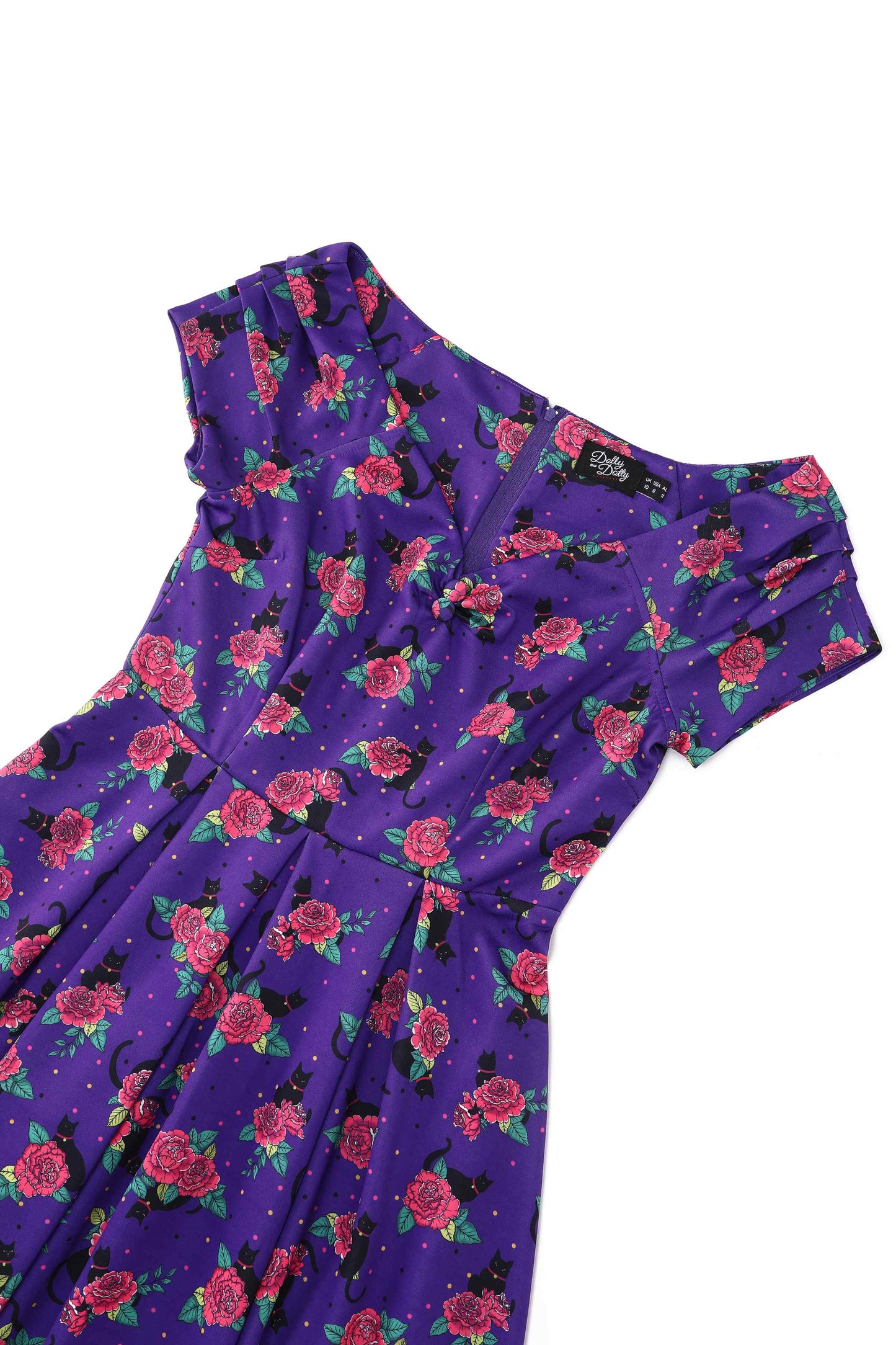 Lily Vintage Cat & Rose Off Shoulder Dress In Purple