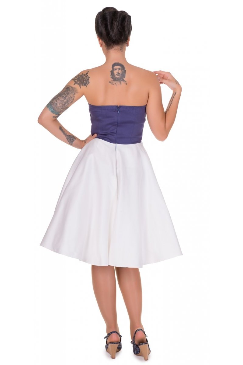 Melissa Embroidered Anchor Vintage Inspired Dress in Navy Blue-White