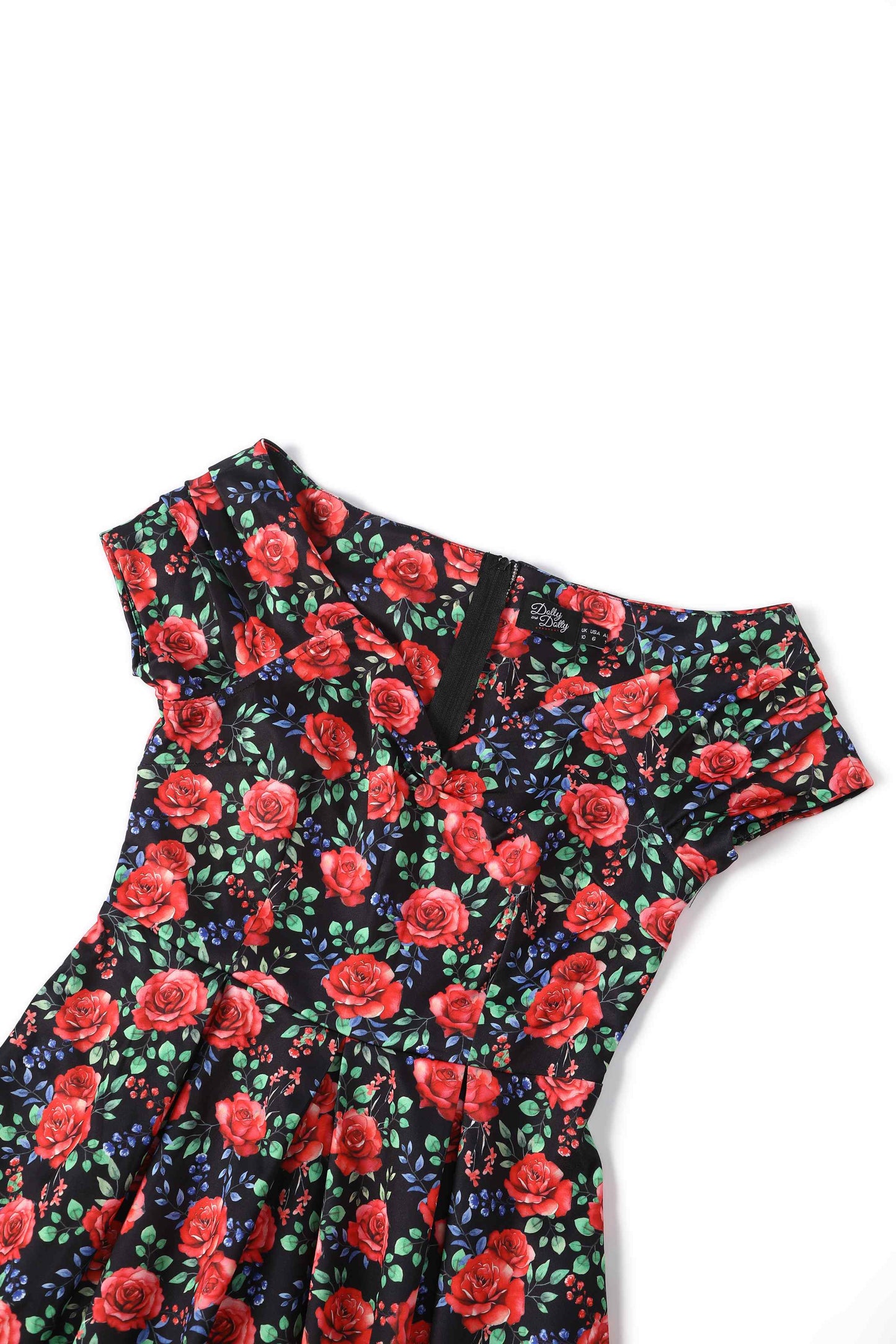 Lily Vintage Red Rose Off Shoulder Dress In Black