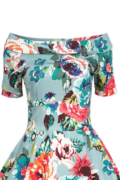 Darlene Blue Floral Swing Dress