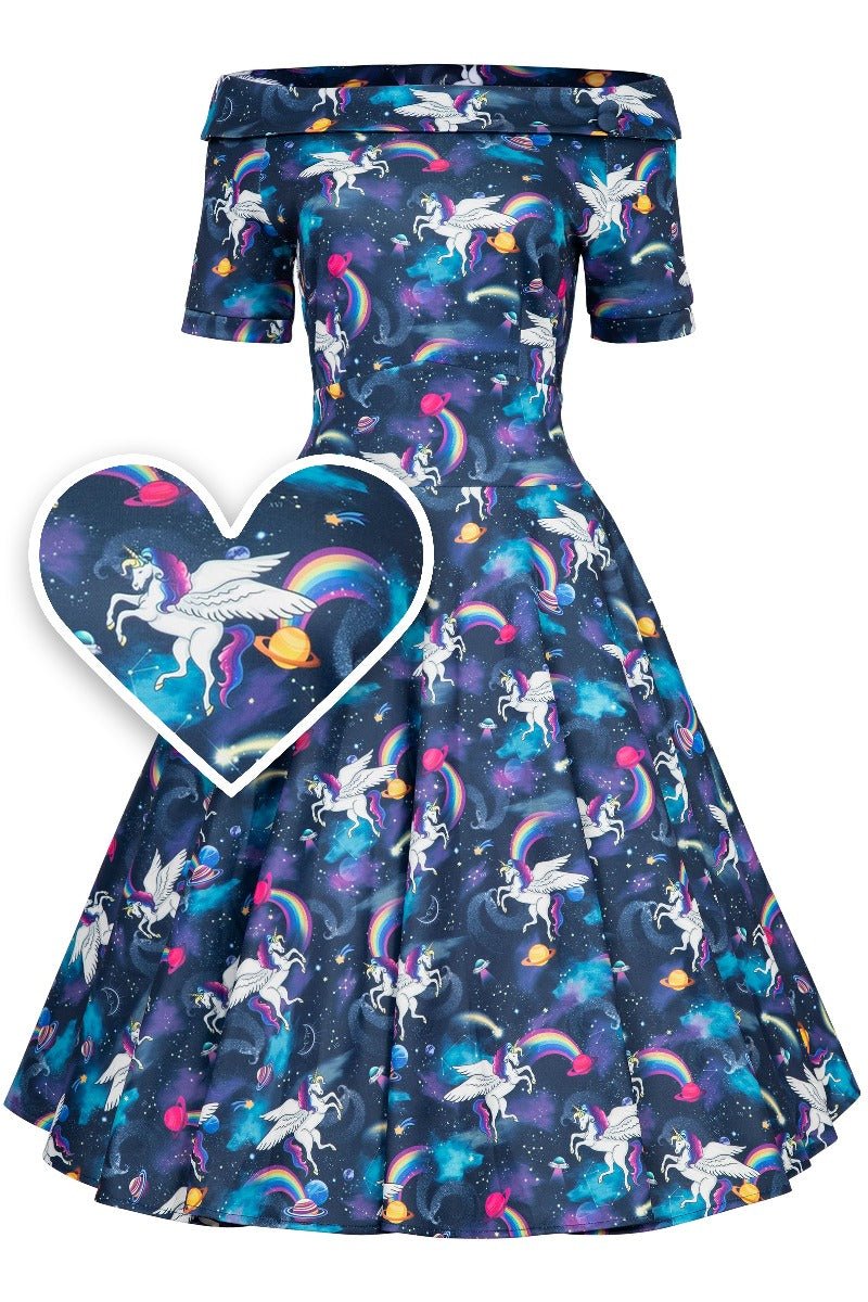 Darlene Blue Unicorn Swing Dress