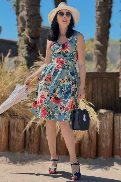 May Crossover Bust Blue Floral Dress