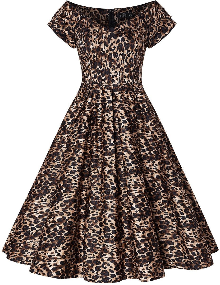 Lily 50s Rockabilly Dress in Brown Leopard Animal Print
