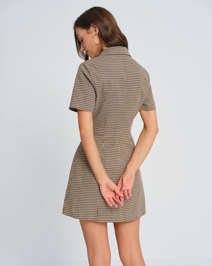 Brown Plaid Collar Mini Dress