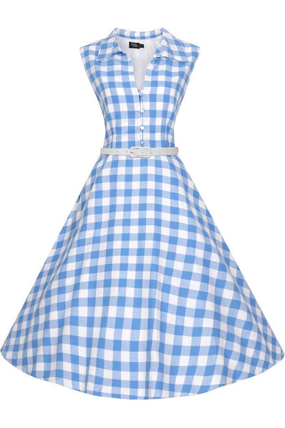 Poppy Gingham 1950s Shirt Dress in Blue/White