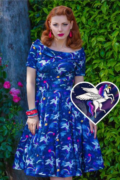 Darlene Blue Unicorn Swing Dress