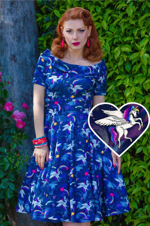 Darlene Blue Unicorn Swing Dress