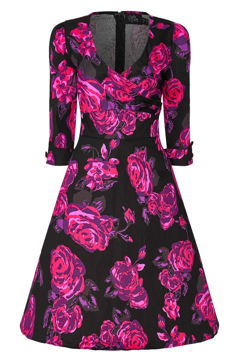 Katherine Black Pink Floral Swing Dress