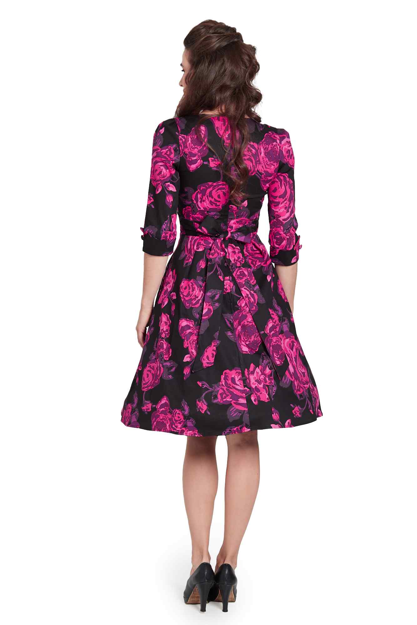 Katherine Black Pink Floral Swing Dress