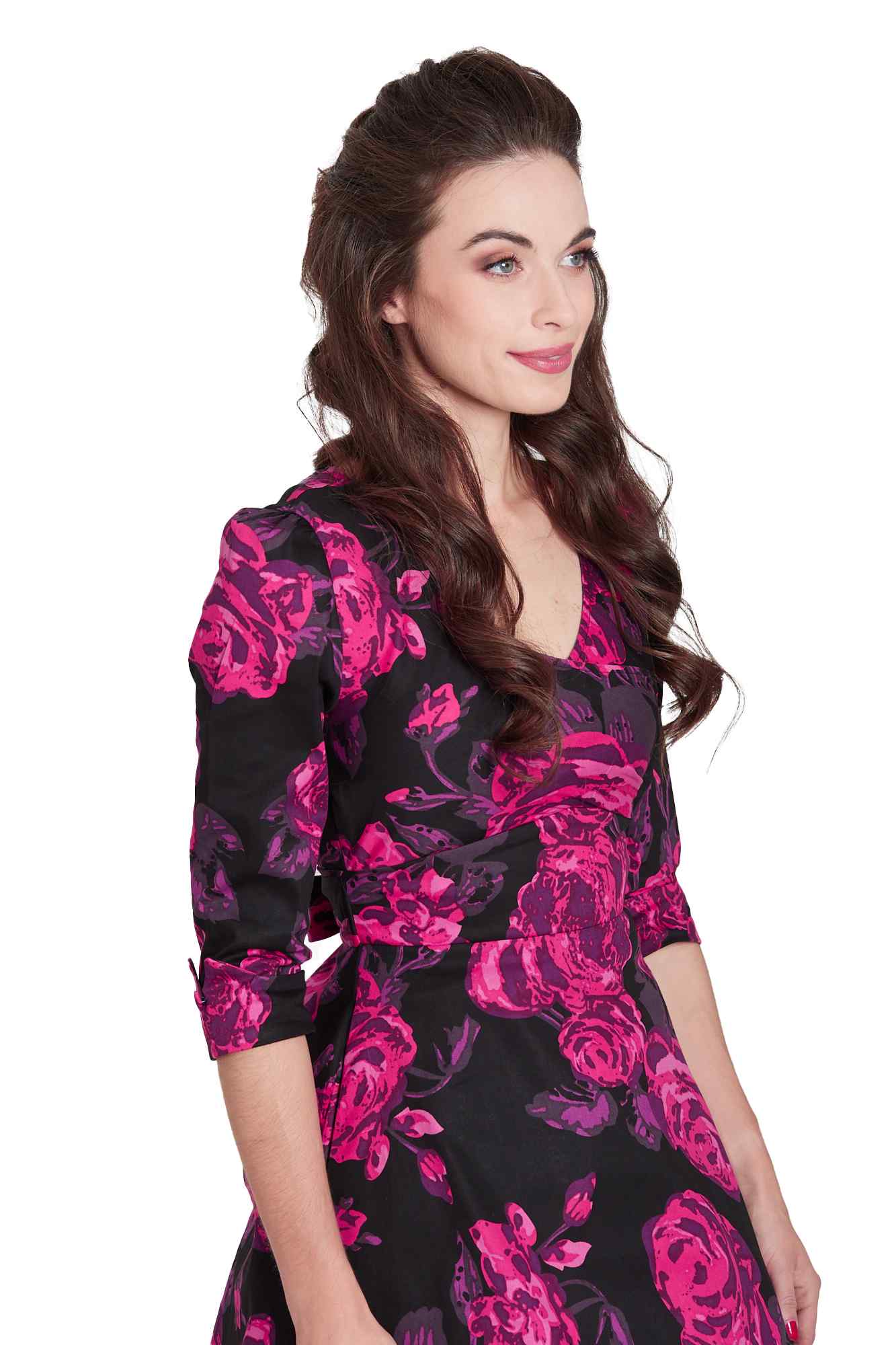 Katherine Black Pink Floral Swing Dress
