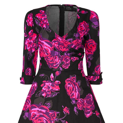 Katherine Black Pink Floral Swing Dress