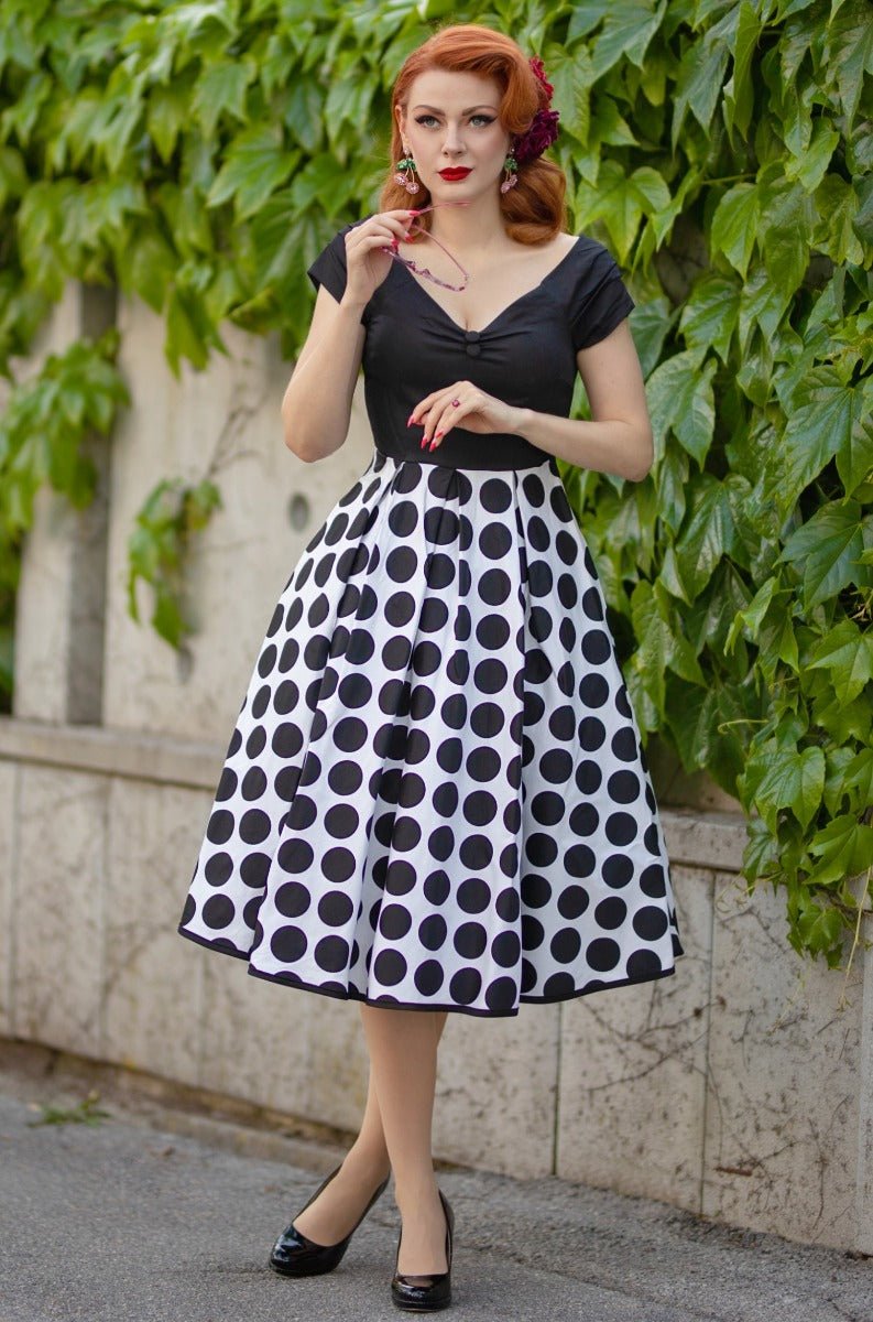 Lily Off Shoulder Monochrome Polka Dot Dress