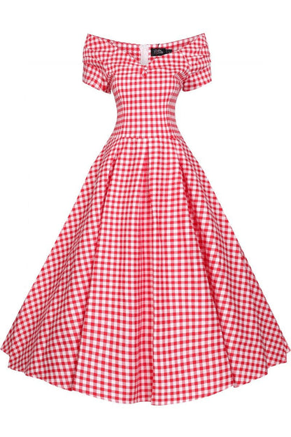 Lily Off Shoulder Red Gingham Swing Dress