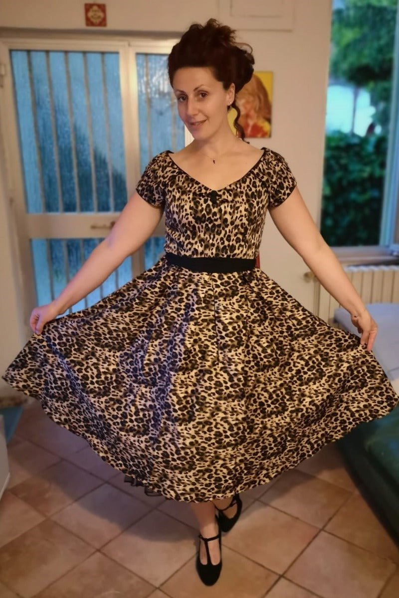 Lily 50s Rockabilly Dress in Brown Leopard Animal Print