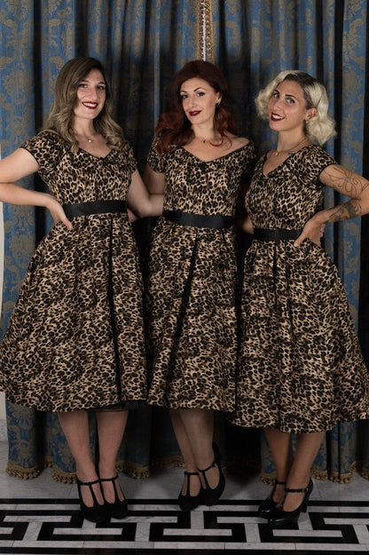 Lily 50s Rockabilly Dress in Brown Leopard Animal Print