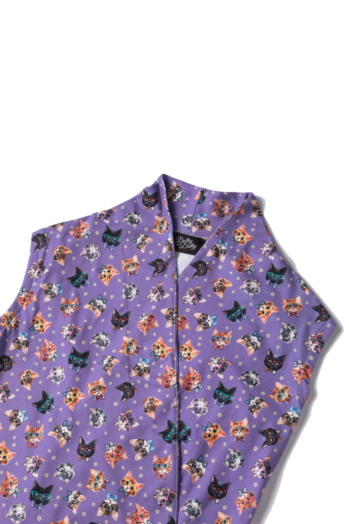 Felix Sleeveless Wrap-Around Purple Cat Print Top