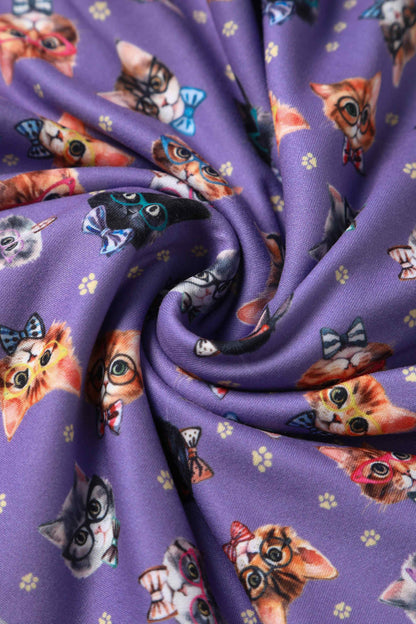 Felix Sleeveless Wrap-Around Purple Cat Print Top